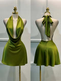 SHOPMOCHO Women Elegant Solid Satin Dress, Back Zipper Open Back Fitted Midi Dress, Casual Vacation Party Banquet Cocktail Gown
