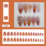 SHOPMOCHO 24pcs White Flower Fake Nail Tips Ins Yellow Pink Blush False Nails Wearable Full Cover European Almond Shaped Press on Nails