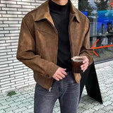 SHOPMOCHO Retro Brown Brown Suede Bomber Jackets for Men Spring Autumn Short Flight Coats Men Clothing