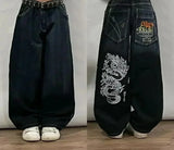SHOPMOCHO Street Fashion Trend Skull Embroidered Jeans Women Harajuku Y2K New Hip Hop Joker Straight Wide-leg Pants Couple Casual Jeans