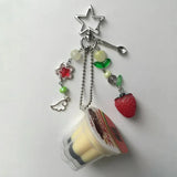 Shopmocho Japanese Pudding Keychain, Pink Yellow Egg Flan Charm, Y2K Heisei Retro Aesthetic Beaded Accessory