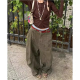 Shopmocho Loose Knife Edge High Waist Straight Leg Denim Jeans Women's Summer American Retro Silhouette Long Trousers for Casual Wear