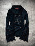 SHOPMOCHO Vintage Dark Gothic Cross Decorated Shirt Black Lace Ruffle Cuffs Long Sleeve Blouse Double Breasted Aesthetic Streetwear Top