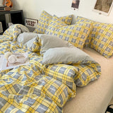 SHOPMOCHO Japanese Style Check Queen Quilt Cover Set 1/3 Pcs Soft Washed Duvet Cover and Pillowcase or Only Duvet Covers Skin-friendly