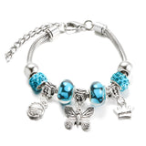 SHOPMOCHO New Butterfly Pendant 5 Color Rhinestone Snake Chain Bangle Lobster Buckle Adjustable Charm Woman Beaded Bracelet Jewelry Gift