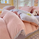 SHOPMOCHO Simple Milk Fleece Warm Autumn Winter Duvet Cover Set 220x240 Soft Fluffy Queen Bedding Set Plush Warmth Blanket Cover Sets Cozy
