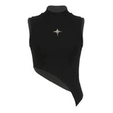 Shopmocho Y2K Crop Knit Top e-girl Women Sleeveless Asymmetrical Hem High Neck Stretchy Fitted Sweater Vest Summer 90s Outfit