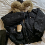 SHOPMOCHOAutumn Winter Cotton Padded Jacket Women Outerwear Thick Warm Oversize Short Coat Female Hooded Long Sleeve Fur Collar Parkas