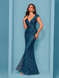 Shopmocho Elegant Blue Evening Dress For Women Long 2025 Luxury Mermaid Formal Sequins Prom Wedding Party Cocktail Dresses