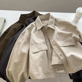 Shopmocho Loose Short Collared Workwear Jacket Women's Style Versatile Korean Neutral Flip Collar Utility Coat Autumn Winter New Trend