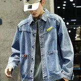 Shopmocho Loose Casual Men's Denim Jacket Trendy Hong Kong Style Splicing Workwear Spring Autumn Popular Individuality
