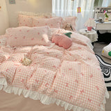 SHOPMOCHO 3 Piece duvet cover Set bowknot printting Quilt cover Set  comfortable Ruffles Bedding Set Bedspread for All Season