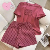 Shopmocho Summer Casual Embroidered Fashion Set Thin Milk Silk Sleepwear Women's Short Sleeve Shorts Outfit Comfortable Breathable