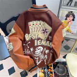 SHOPMOCHO American New Retro Letter Flocking Splicing Jacket Female Y2K High Street Fashion Hip-hop Loose Tooling Baseball Uniform Jacket