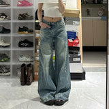 Shopmocho Plus Size Women's Loose Straight Leg Jeans High Waist Wide Leg Long Trousers Bootcut Denim Pants Big Size Casual Fashion