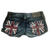 SHOPMOCHO Y2K Retro Yellow Blue Washed Distressed Mini Shorts Women Harajuku Punk Drawstring Denim Shorts Gothic Sexy Low Waisted Shorts