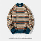 Shopmocho 2025 Autumn Winter New Fashion Men's Vintage Striped Casual Trendy Loose O-neck Long Sleeve Knitted Sweaters Male Pullovers Tops