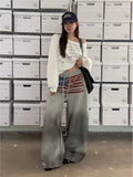 SHOPMOCHO Y2K College American Hip-hop Goth Print Drawstring Wide Leg Sweatpants Loose 90s High Street Sports Trousers Floor Length Pants