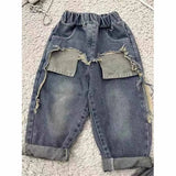 SHOPMOCHO Boys Jeans Children Spring Denim Autumn New Fashion Straight Pants 2025 Kids Loose Casual Elastic Trousers 2-8 Years Old