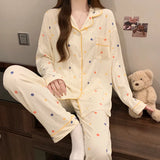 SHOPMOCHO Pink Bow Tie Design Pajamas for Women Long Sleeve Top & Elastic Waist Pants Pajamas Set Harajuku Style Casual New Home Wear