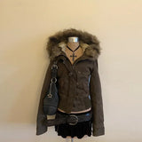 SHOPMOCHO Autumn And Winter New Fashion Casual Fur Collar Jacket Female Y2K High Street Popular Padded Velvet Cotton-padded Jacket Coat