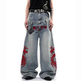 SHOPMOCHO 2026 New Japanese Streetwear Embroidered Baggy Jeans Men's Hip Hop Punk Fashion Y2K Denim Pantalones Retro Straight-leg Jean