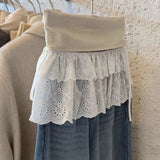 Shopmocho Korean Fashion Lace Irregular Skirt Curtain White Flowers Lace Mesh Halfbody Skirt Women Summer Bottoms Jeans Decorative Hemline
