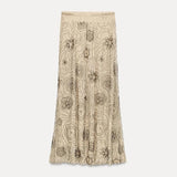 Shopmocho Beach Tank Top Skirt Women's Set Beading Print Shawl Collar Sleeveless Tops Pleated Maxi Skirts 2025 Summer Fashion Lady Outfit