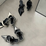 Shopmocho NEW Summer Pointed Belt Buckle Thin Heel Belt Buckle Single Shoes Women's Baotou Silver Back Empty High-heeled Sandals