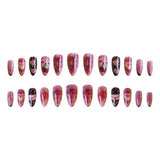 Shopmocho 24pcs Sweet Letter Press On Nails Cute Cherry Bowknots Ladybug Strawberry Decor False Nails Blush Pink Almond Fake Nail For Girl