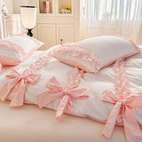 SHOPMOCHO 3 Piece Sheet Set  pink bowknot duvet cover Set ， comfortable Bedding Set Bedspread for All Season