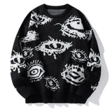 SHOPMOCHO American New Fashion Round Neck Long-sleeved Loose Sweater Sweater Jacquard Eye Pattern Hip Hop Popular Casual Couple Pullover
