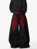 SHOPMOCHO American Retro Embroidered Pattern Hip-Hop Jeans Suitable for Both Men and Women Y2K Street Cool Floor Length Wide Leg Pants
