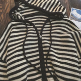 SHOPMOCHO Contrast Color Stripe Hood Knit Cardigan Women Autumn and Winter New Loose Design Sense Long Sleeve Cardigan Sweater Outerwear