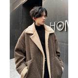 SHOPMOCHO Men Winter Berber Fleece Jacket Parka Coat Mens Multi-pockets Stand Collar Casual Thick Warm Jacket Man Khaki/Dark Gray