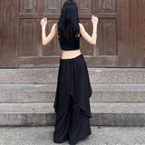 Shopmocho Gothic Harajuku Y2k Skirt Pants Japanese Irregular Stitching Samurai Hakama Genderless Streetwear Campus Valentines Pants Unisex