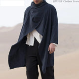 Shopmocho New  Personality Fashion Retro Men's Long Irregular Cape Mens Shirts Leisure Holiday Beach Cotton and Linen Men's Cape Coa