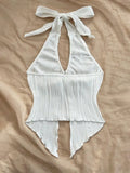 Shopmocho Sexy V-neck Halter Neck Crop Top for Women Summer Sleeveless Solid Split Backless Top Y2K Clothes