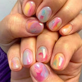 Shopmocho 24Pcs Short Square Head Summer Fake Nail Colorful Gradient with Design Simple Full Cover False Nail Wearable Press on Nails Tips