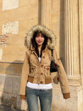 SHOPMOCHOAutumn and winter fashion jacket millennium style brown 2025Y2K retro new style waist slimming short coat small versatile top