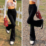 Shopmocho Woman Elastic High Waist Bell Bottom Jeans Female High Street Designer Flare Pants Lady Fashion Blue Black Gothic Denim Trousers