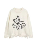 Shopmocho Winter American New Green Bow Neck Sweater Women Loose Print Pattern Vintage High Street Lazy Wind Knitted Sweater