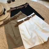 Shopmocho Wide Leg Shorts for Women Summer Thin Cotton A Line Short Pants Office Lady Classic Loose Casual Zipper Women‘s Shorts   high