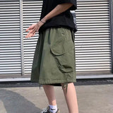 SHOPMOCHO Khaki 7-point Men Summer Thin Japanese Workwear Wide-leg Loose Over-knee Shorts
