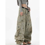 SHOPMOCHO Summer 2025 Graffiti Blue Jeans Women Y2K Vintage High Waisted Jeans Straight Streetwear Loose Large Wide Leg Denim Pants