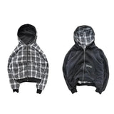 SHOPMOCHO Reversible Plaid American Retro Zipper Hoodie Sweatshirt Mens Womens Casual Plaid Sweatshirt Solid Color Lining Y2K Street Style