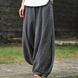 Shopmocho Cotton Linen Bloomers Wide Leg Pants Women Vintage Full Length Fashion Elegent Pants Solid Elasitic Waist Spring Autumn 5XL