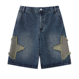 Shopmocho Fashion Star Patch Denim Shorts BF Style Loose Versatile Wide Leg Half Pants Women's Summer High Waisted Straight Leg Pants