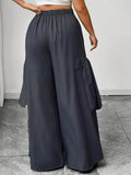 SHOPMOCHO Graphite Gray Women's Oversized Woven Casual Pants Comfortable Loose Fit High Waist Straight Leg Trousers Graphite Gray