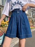SHOPMOCHO Casual Plus Size Summer Denim Shorts Woman Loose Wide Leg Jean Baggy Shorts Women Cotton Ealstic Waist Short Pants Bermuda Femme